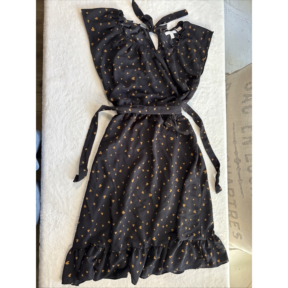 LC Love Lauren Conrad Women's Heart Dress Black Size Medium Tie Waist